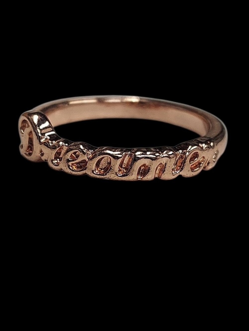 R309 Minimalist Rose Gold Dreamer Script Thin Band Ring